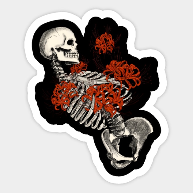 red spider lily and skeleton design Sticker by Handan